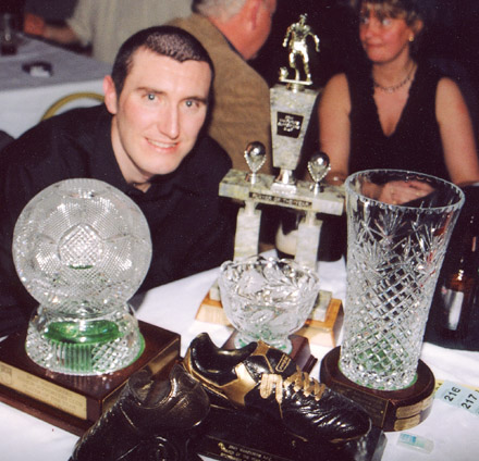 Jason Byrne with his haul of trophies